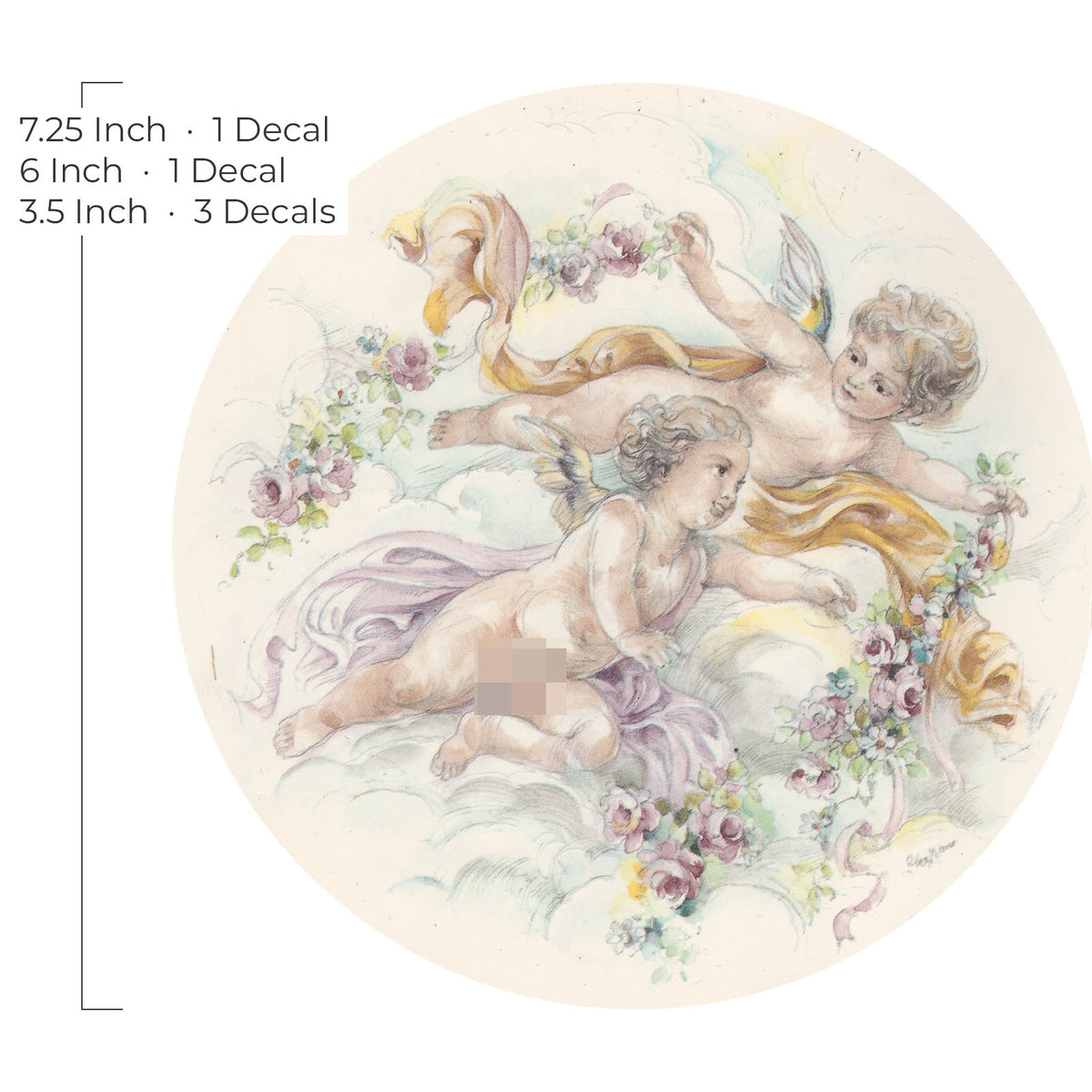 Waterslide Decal for Ceramics - Two Cherubs with Rose Garlands – Vintage Pastel