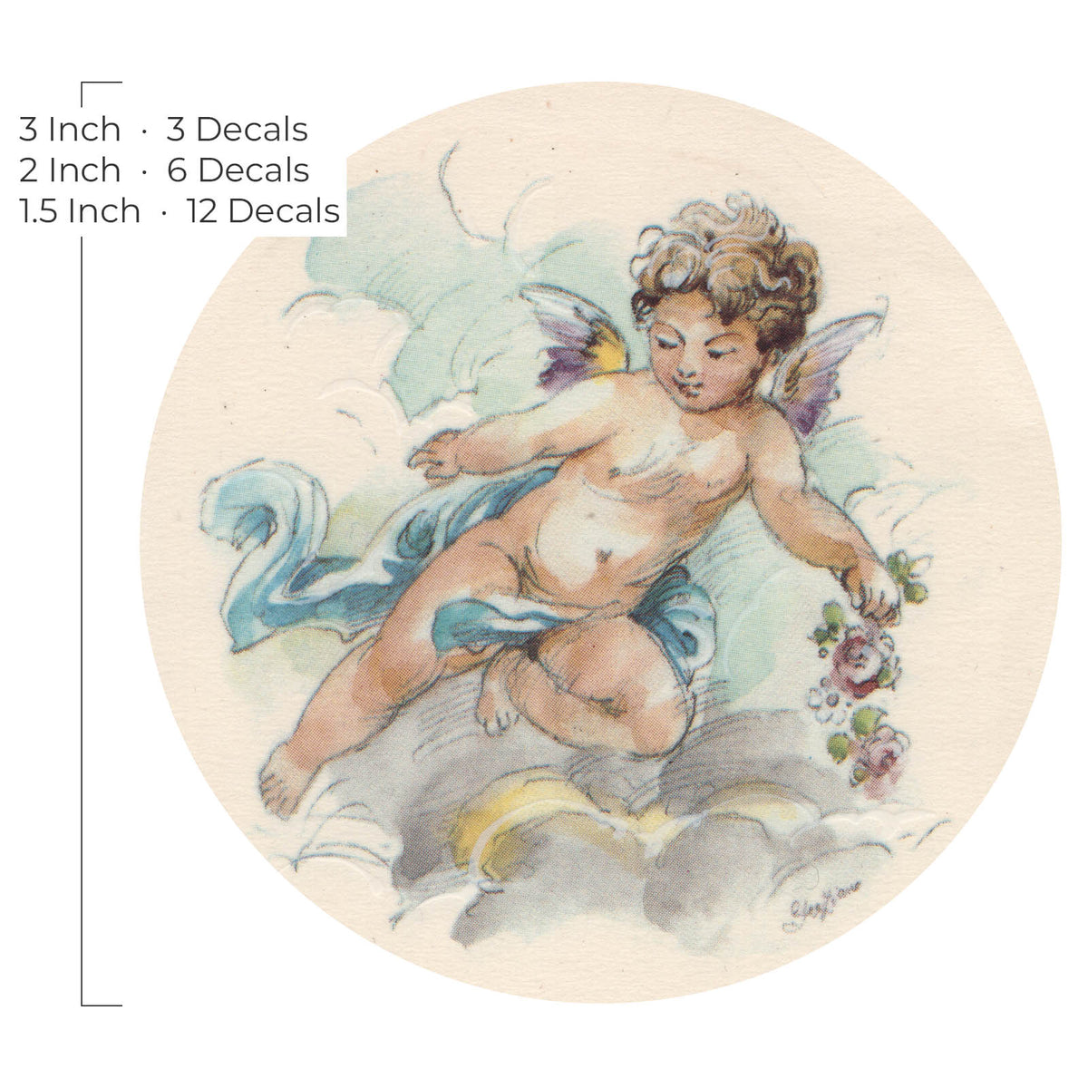 Waterslide Decal for Ceramics - Cherub with Blue Drapery and Flowers – Vintage Pastel