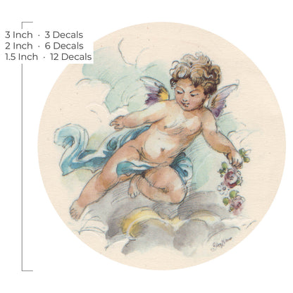 Waterslide Decal for Ceramics - Cherub with Blue Drapery and Flowers – Vintage Pastel