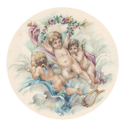 Waterslide Decal for Ceramics - Three Cherubs with Floral Wreath – Vintage Pastel