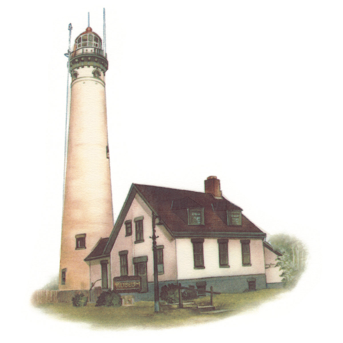 Waterslide Decal for Ceramics - Presque Isle Lighthouse Michigan – Vintage Illustration