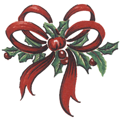 Waterslide Decal for Ceramics - Christmas Bow with Holly Berries – Vintage Red Ribbon