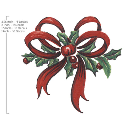 Waterslide Decal for Ceramics - Christmas Bow with Holly Berries – Vintage Red Ribbon