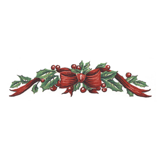 Waterslide Decal for Ceramics - Christmas Holly Garland – Vintage Red Ribbon Bow