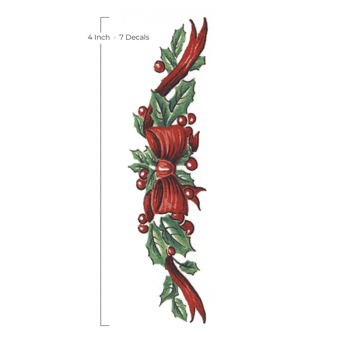 Waterslide Decal for Ceramics - Christmas Holly Garland – Vintage Red Ribbon Bow