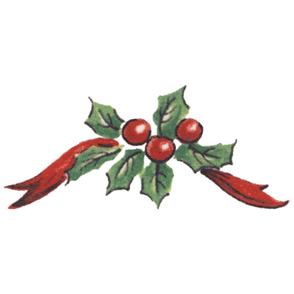 Waterslide Decal for Ceramics - Christmas Holly and Berries – Vintage Red Ribbon Accents