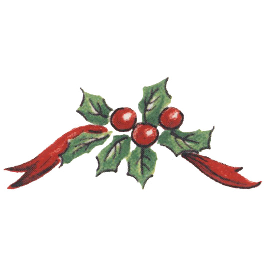 Waterslide Decal for Ceramics - Christmas Holly and Berries – Vintage Red Ribbon Accents