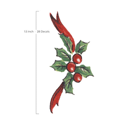 Waterslide Decal for Ceramics - Christmas Holly and Berries – Vintage Red Ribbon Accents