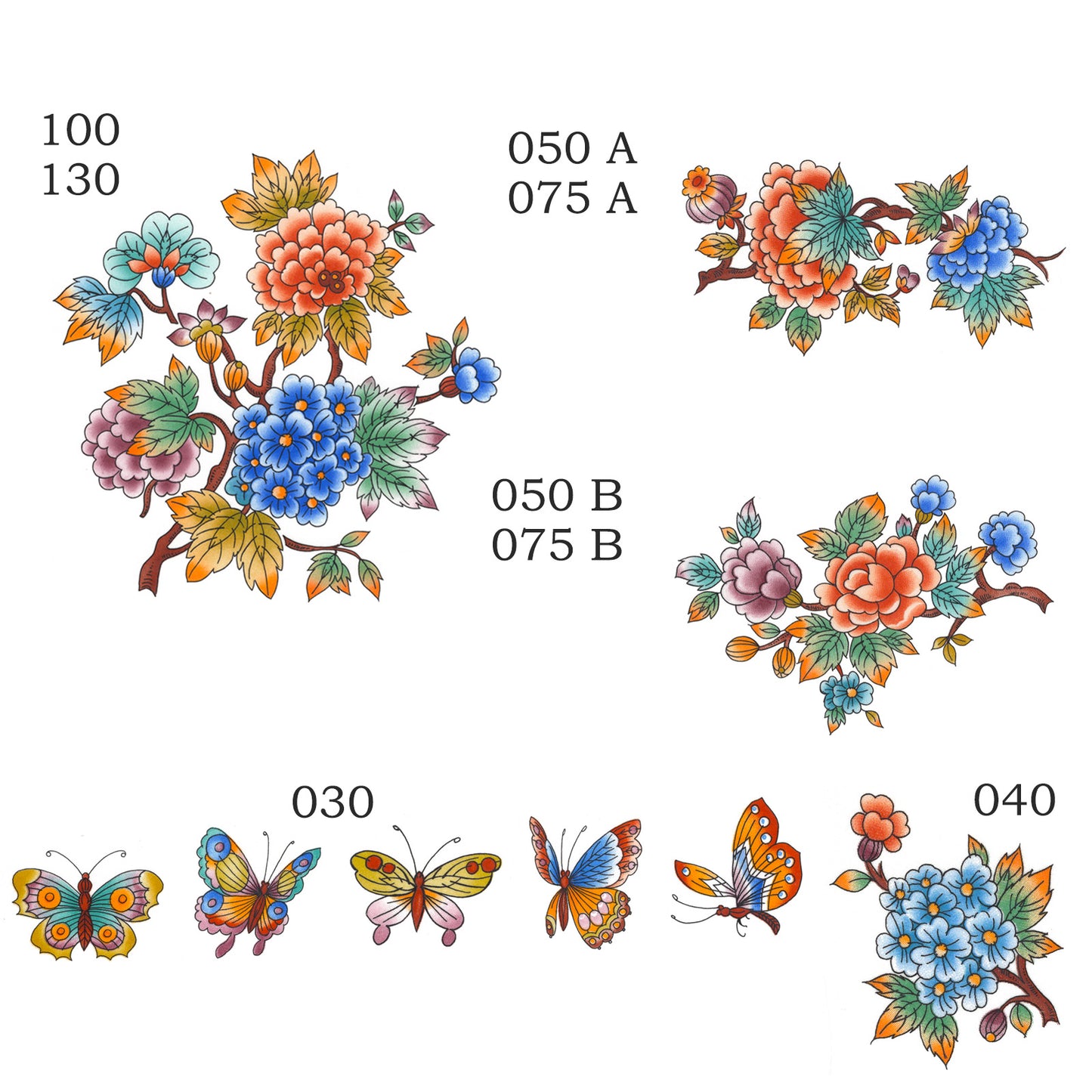 Oriental Flower Branches and Butterflies Overglaze Waterslide Ceramic Decals