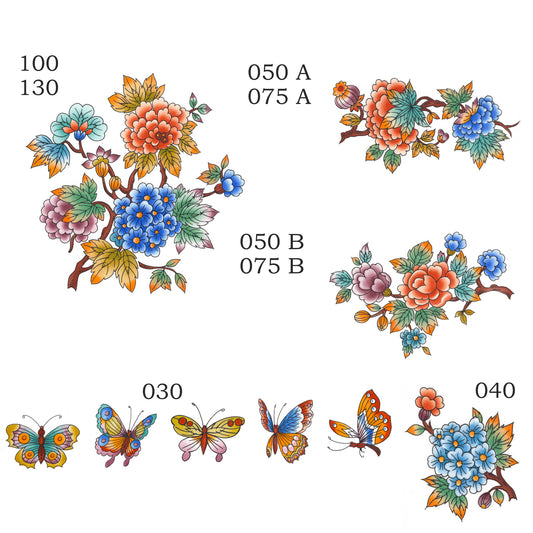Oriental Flower Branches and Butterflies Overglaze Waterslide Ceramic Decals
