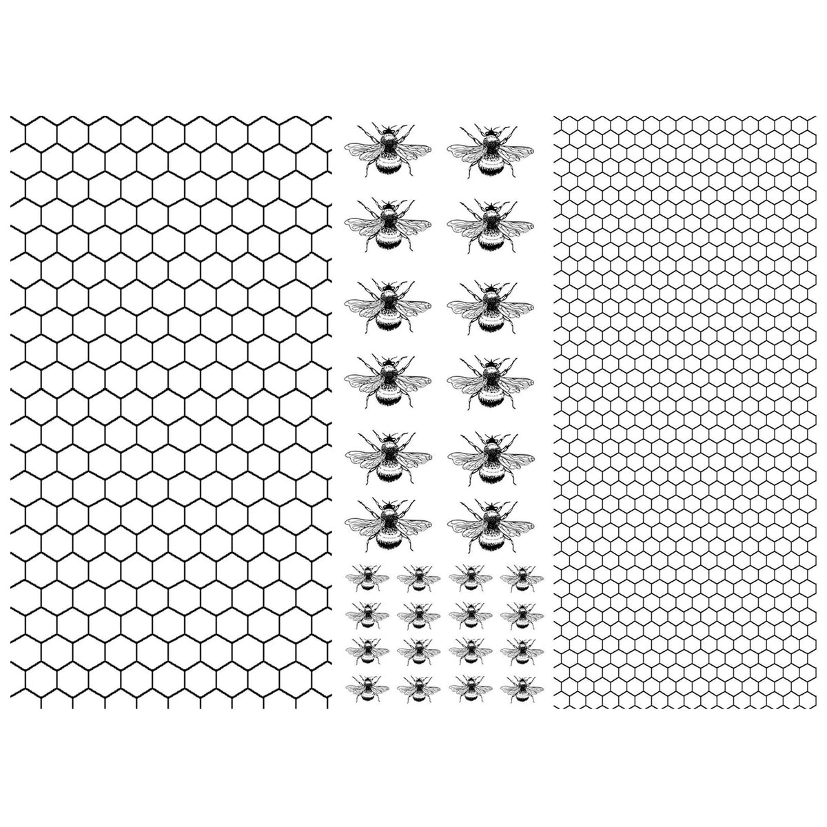 Honeycomb 28 pcs 0.25 to 0.75 Inch Bees Black Fused Glass Decals