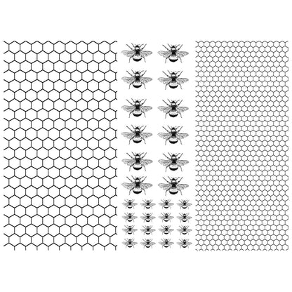 Honeycomb 28 pcs 0.25 to 0.75 Inch Bees Black Fused Glass Decals