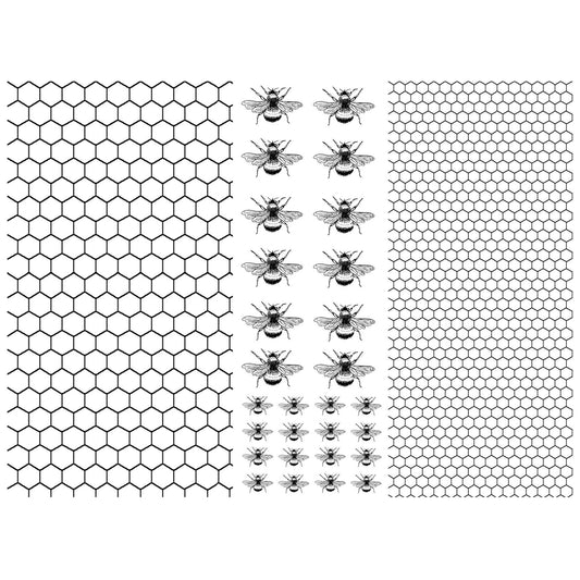 Honeycomb 28 pcs 0.25 to 0.75 Inch Bees Black Fused Glass Decals