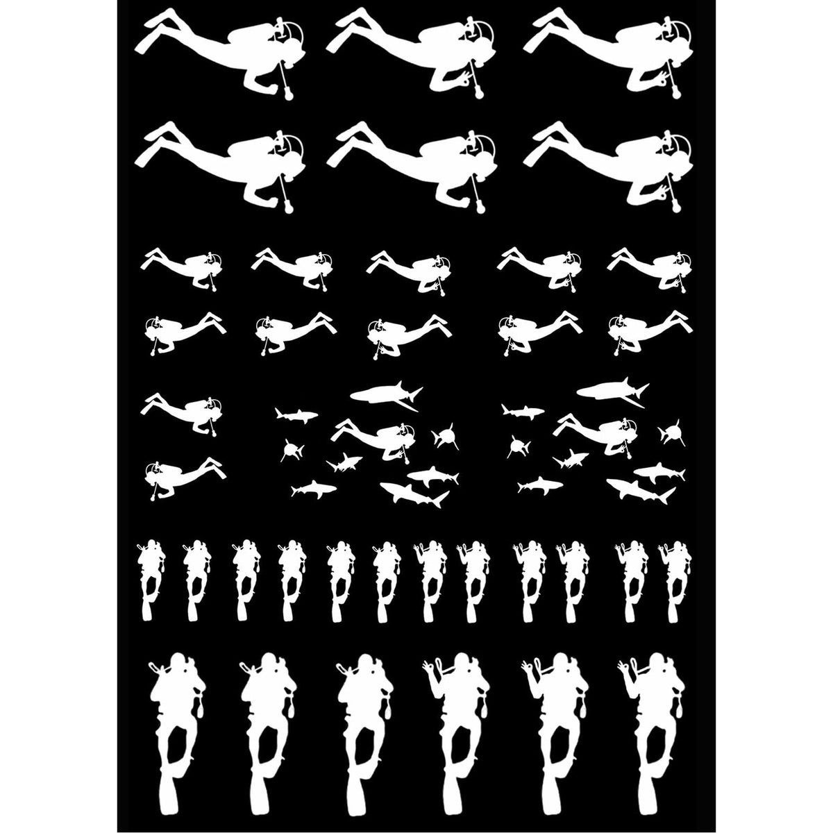 Scuba Divers 38 pcs 1 Inch White Fused Glass Decals