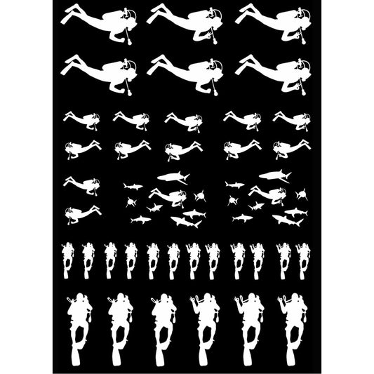 Scuba Divers 38 pcs 1 Inch White Fused Glass Decals