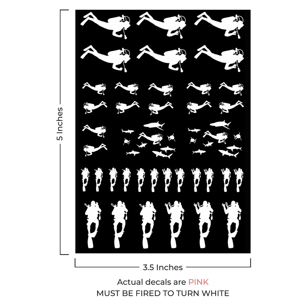 Scuba Divers 38 pcs 1 Inch White Fused Glass Decals