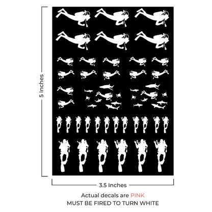Scuba Divers 38 pcs 1 Inch White Fused Glass Decals