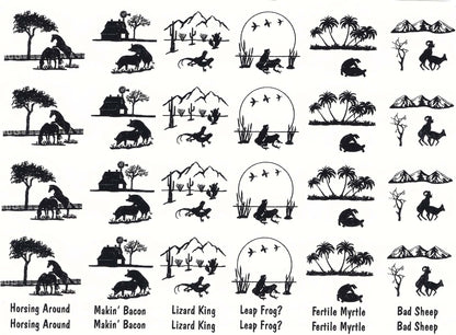 Animal Humor 24 pcs Black Fused Glass Decals