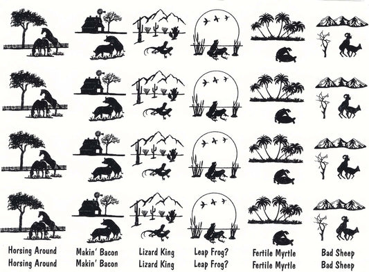 Animal Humor 24 pcs Black Fused Glass Decals