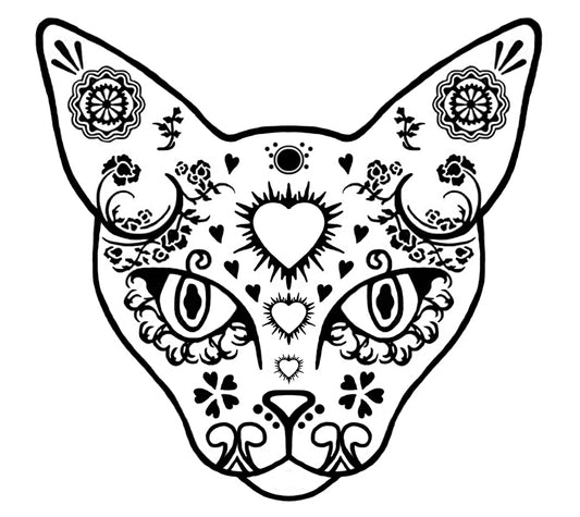 Cat Sugar Skull 2 pcs 3 Inch Black Fused Glass Decals