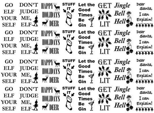 Christmas Humor 32 pcs Black Fused Glass Decals