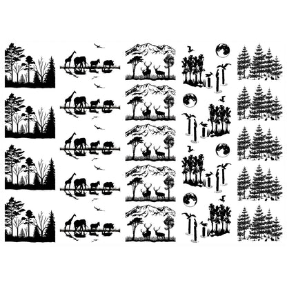 Wildlife Scenes 23 pcs 1.5 Inch Black Fused Glass Decals
