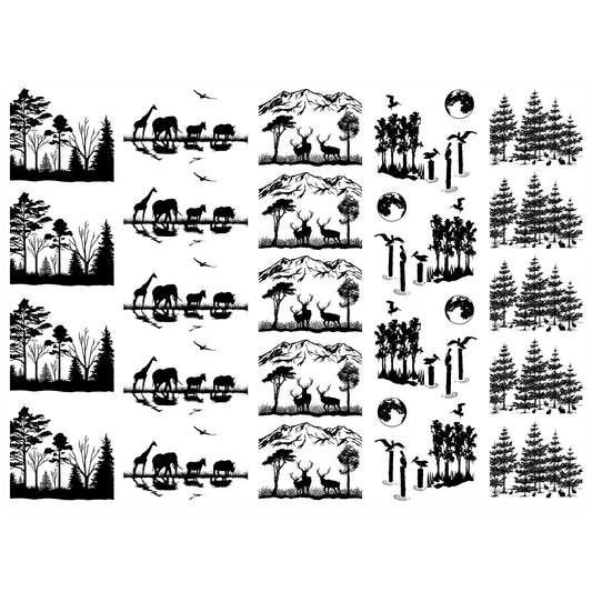 Wildlife Scenes 23 pcs 1.5 Inch Black Fused Glass Decals