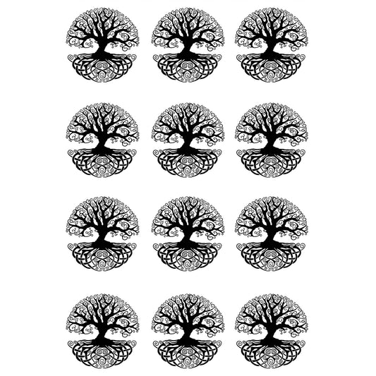 Celtic Tree of Life 12 pcs 1 Inch Black Fused Glass Decals