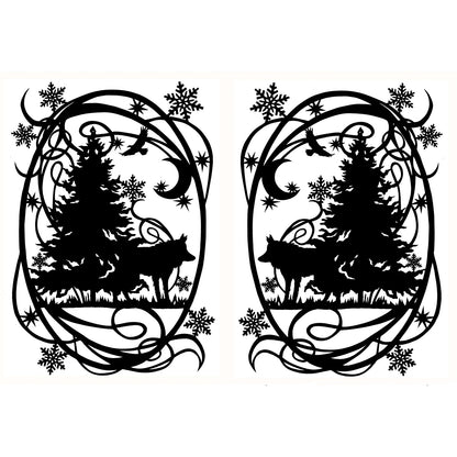 Winter Wolf Wolves 2 pcs 4 Inch Black Fused Glass Decals