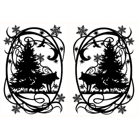 Winter Wolf Wolves 2 pcs 4 Inch Black Fused Glass Decals
