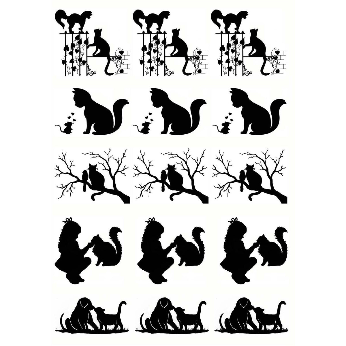 Cat Friends 15 pcs 1 Inch Black Fused Glass Decals