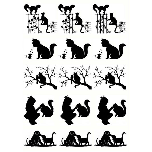 Cat Friends 15 pcs 1 Inch Black Fused Glass Decals