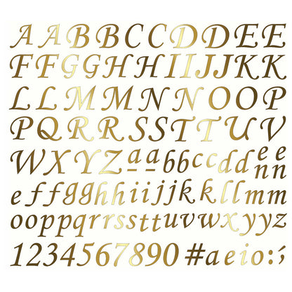 Corsiva Font Alphabet Letters Numbers 106 pcs 22k Gold Fused Glass Decals