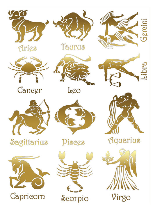Astrology Zodiac Signs 12 pcs 22k Gold Fused Glass Decals