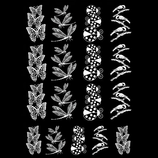 Stacking Butterfly Dragonfly Ladybug 17 pcs White Fused Glass Decals