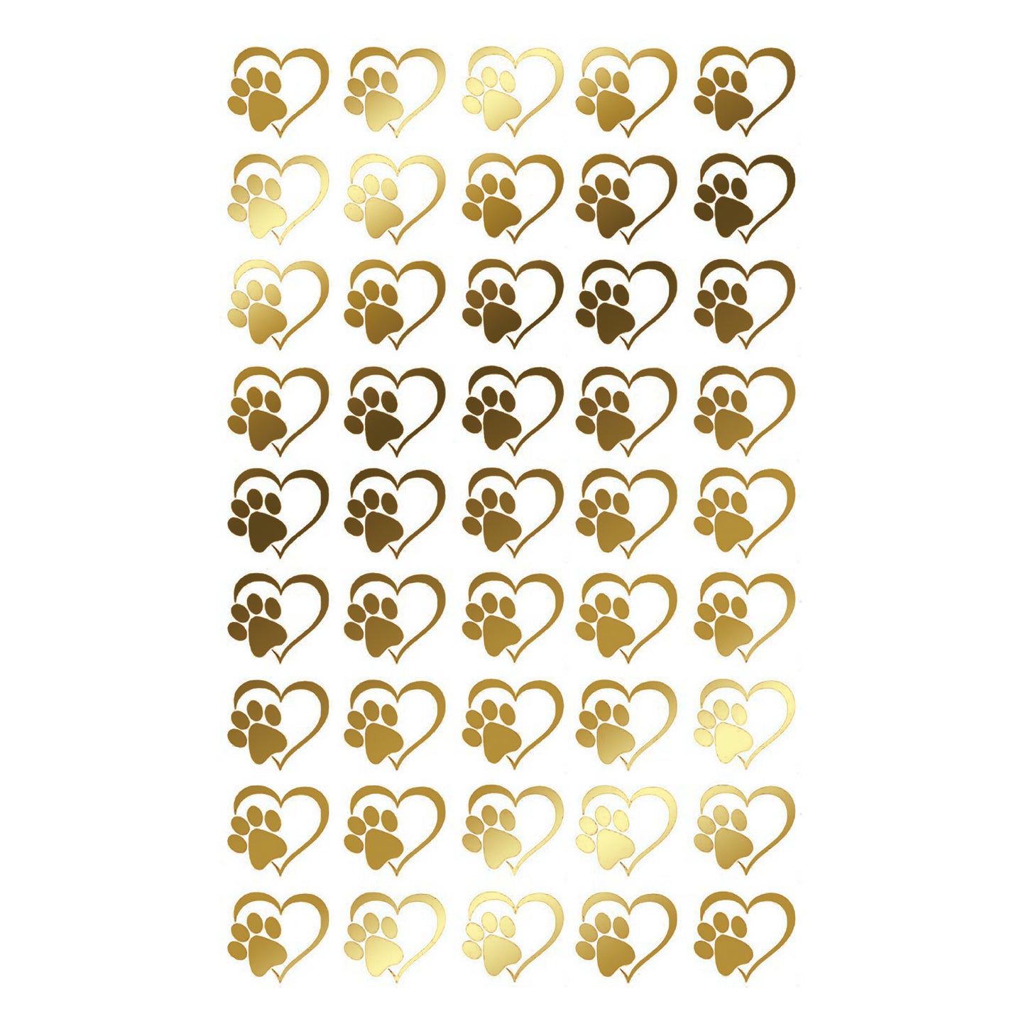 Heart Paw Print 45 pcs 0.5 Inch 22k Gold Fused Glass Decals