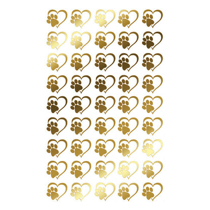 Heart Paw Print 45 pcs 0.5 Inch 22k Gold Fused Glass Decals