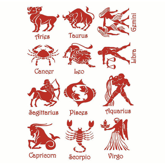 Astrology Zodiac Signs 12 pcs 1 Inch Red Fused Glass Decals