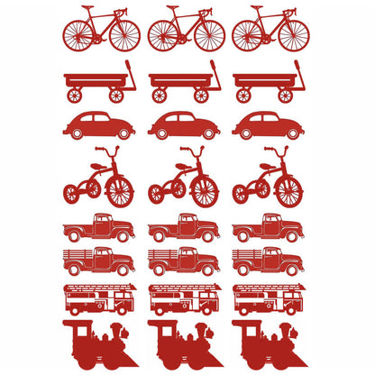 Bike Wagon Truck Train 24 Pcs 1 Inch Red Fused Glass Decals