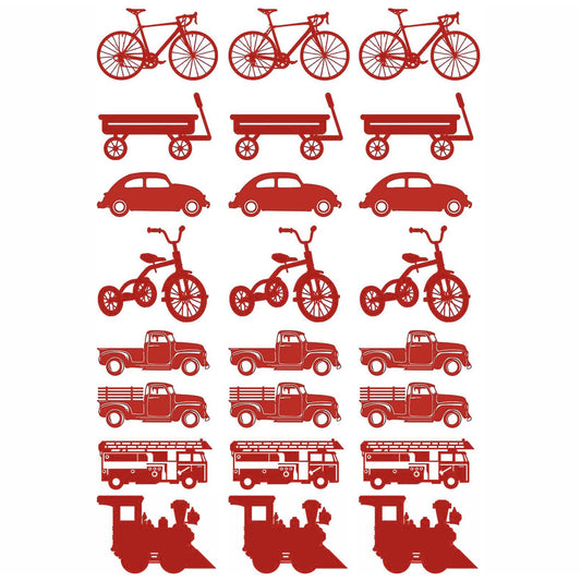 Bike Wagon Truck Train 24 Pcs 1 Inch Red Fused Glass Decals