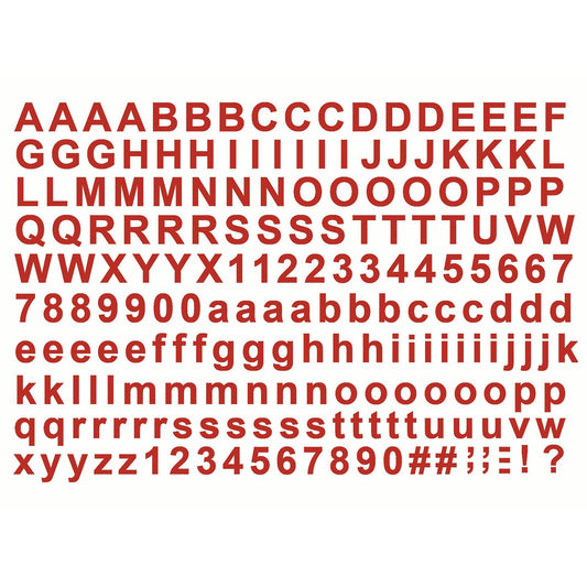 Block Font Alphabet 197 Pcs 1/4" tall Red Fused Glass Decals