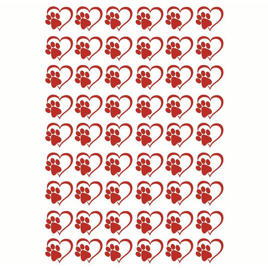 Heart Paw Print 54 pcs 0.5 Inch Red Fused Glass Decals