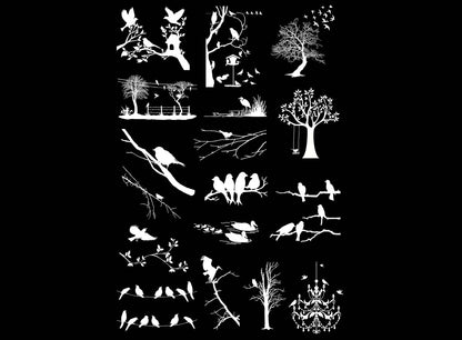 Bird Sanctuary 17 pcs White Fused Glass Decals