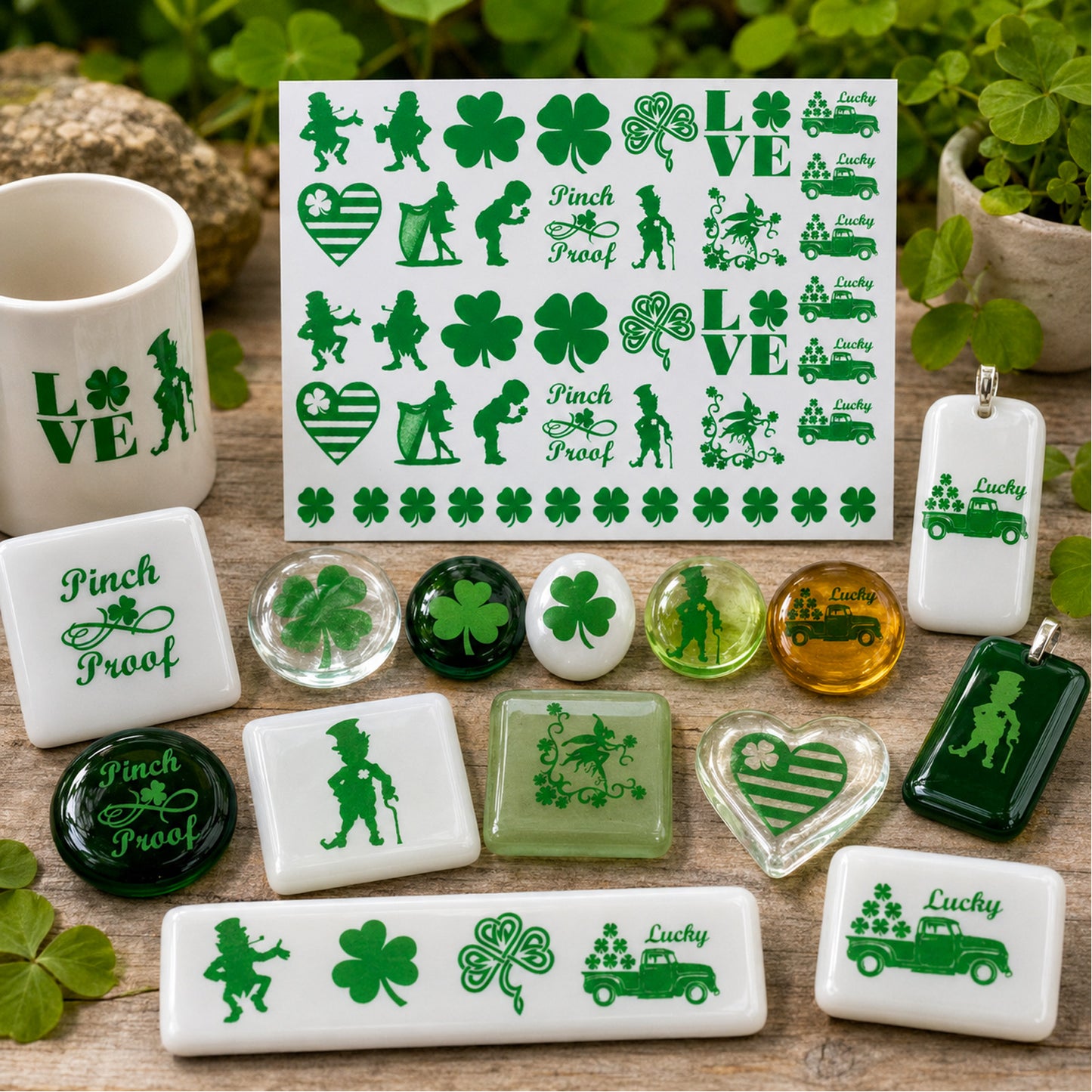 St Patrick's Day 42 pcs 1 Inch Green Fused Glass Decals