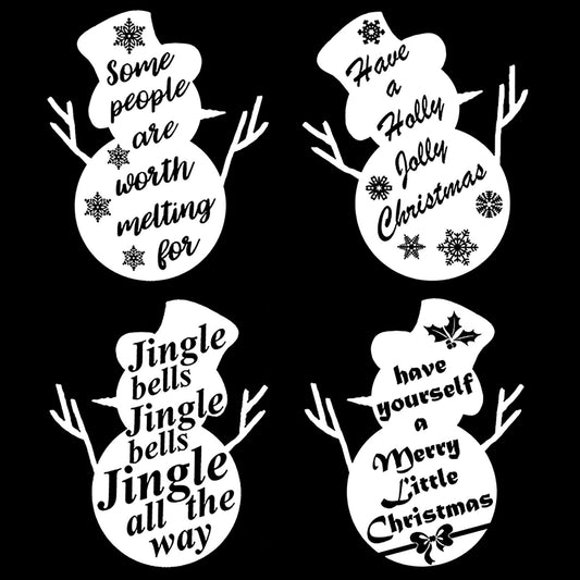 Set of 4 Christmas Snowmen 3 Inch White Fused Glass Decals