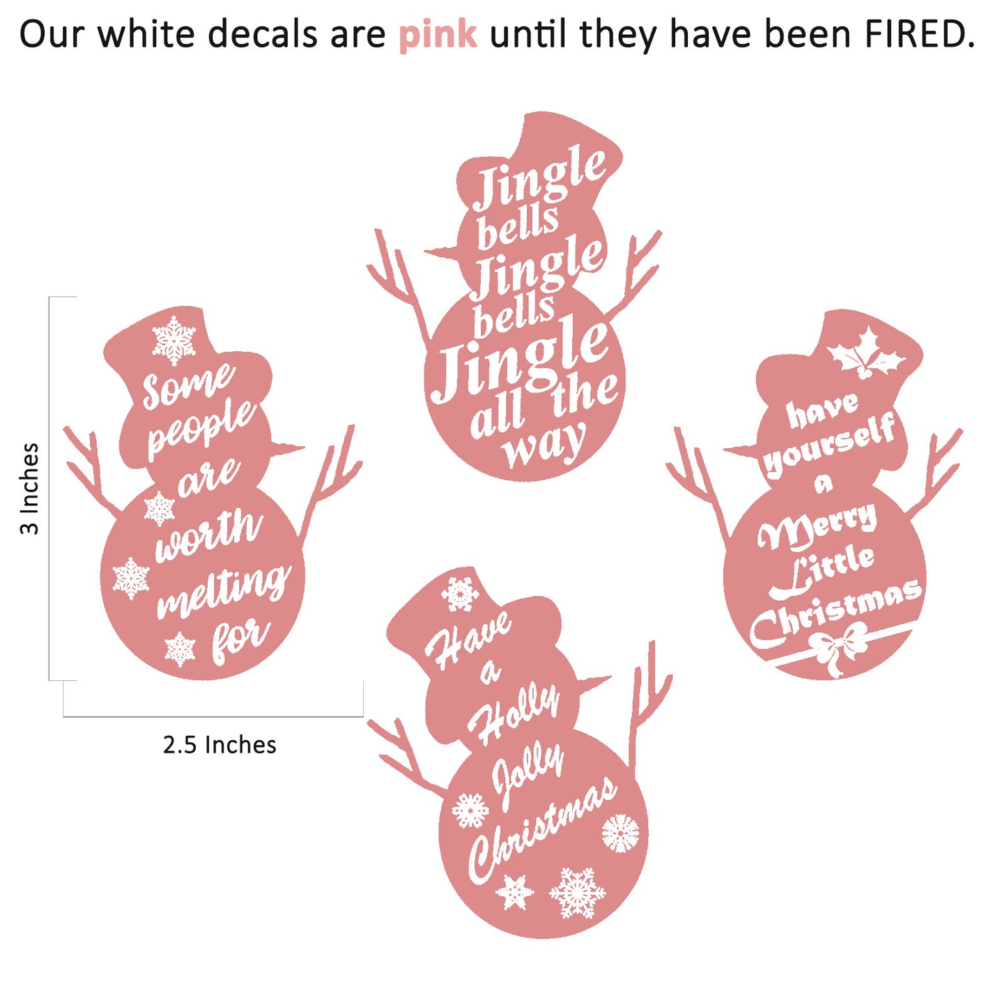 Set of 4 Christmas Snowmen 3 Inch White Fused Glass Decals
