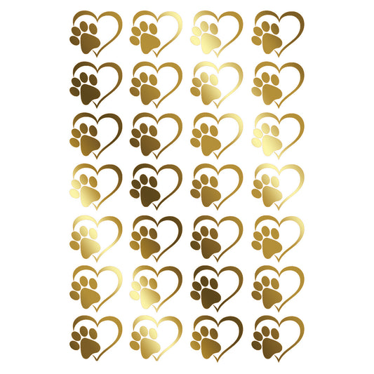 Heart Paw Print 28 pcs 0.75 Inch 22k Gold Fused Glass Decals