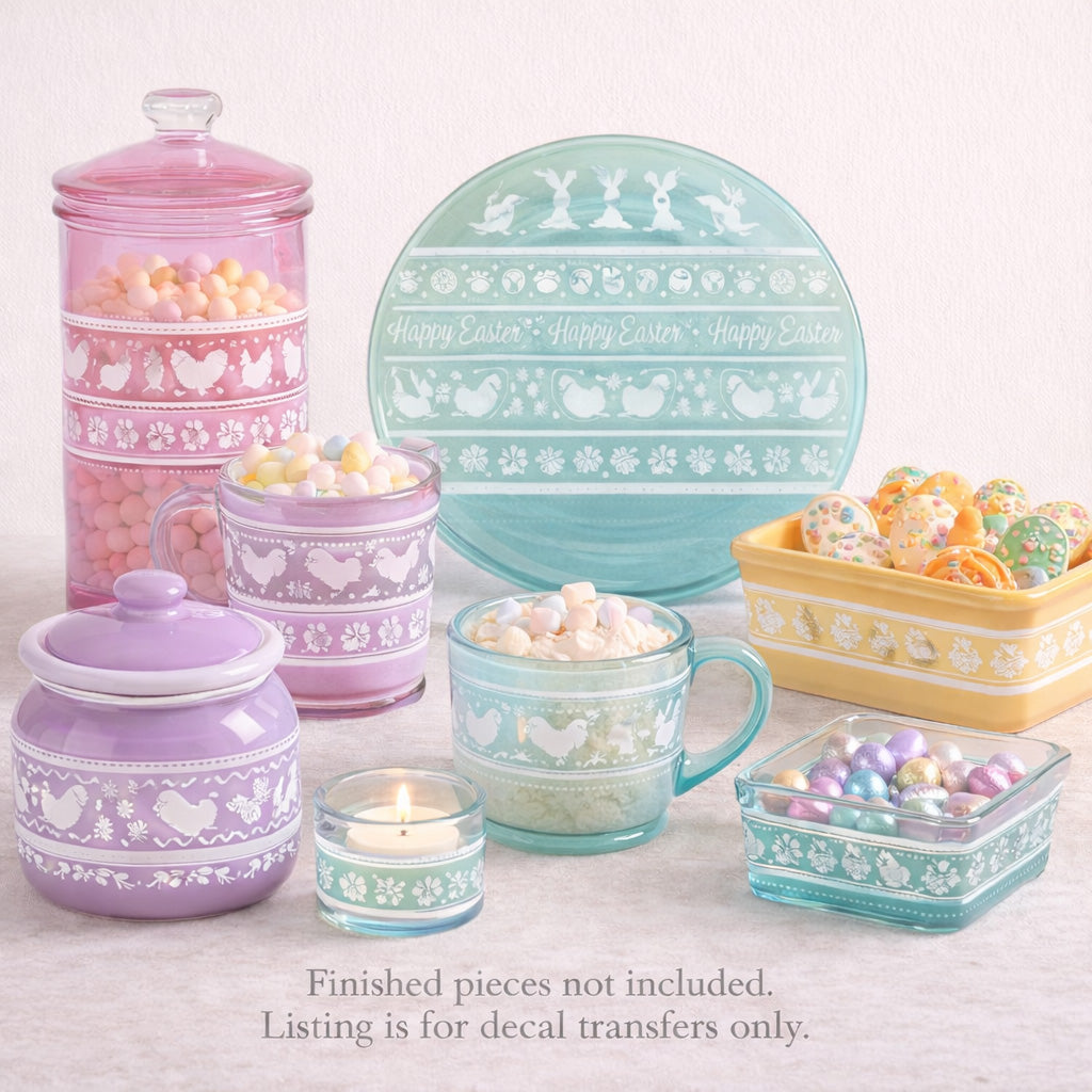 Easter Stripes Basket Rabbit 5 x 7 Inch White Fused Glass Decal