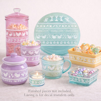 Easter Stripes Basket Rabbit 5 x 7 Inch White Fused Glass Decal