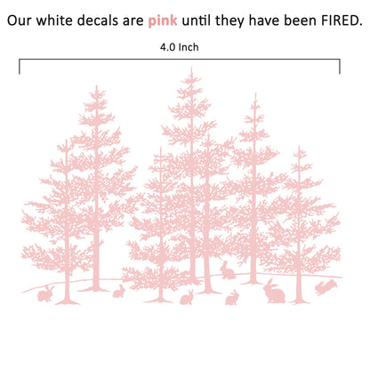 Pine Tree Rabbit 2 pcs 4 Inch White Fused Glass Decals